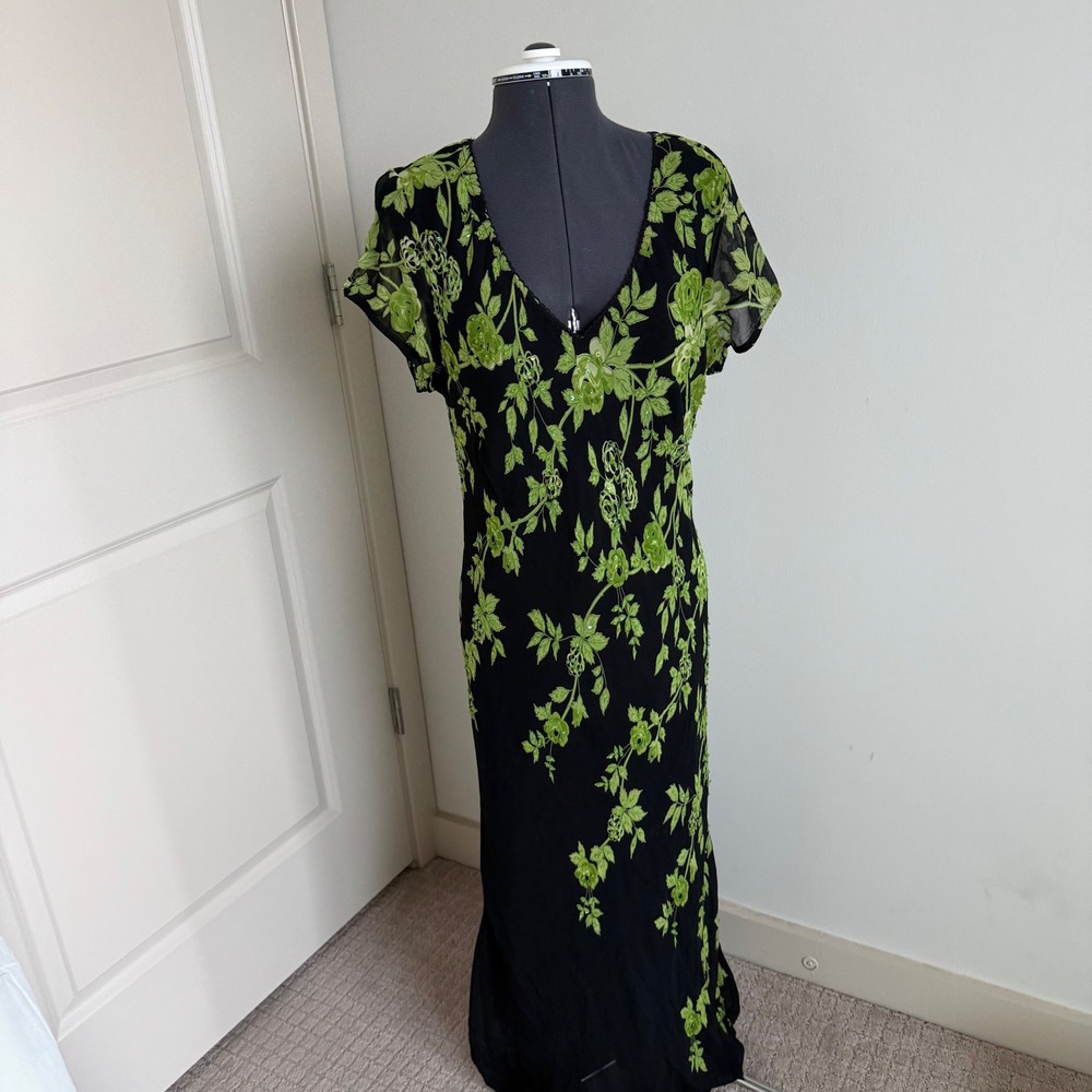 Vintage Y2K Floral Print Silky Beaded Maxi Dress